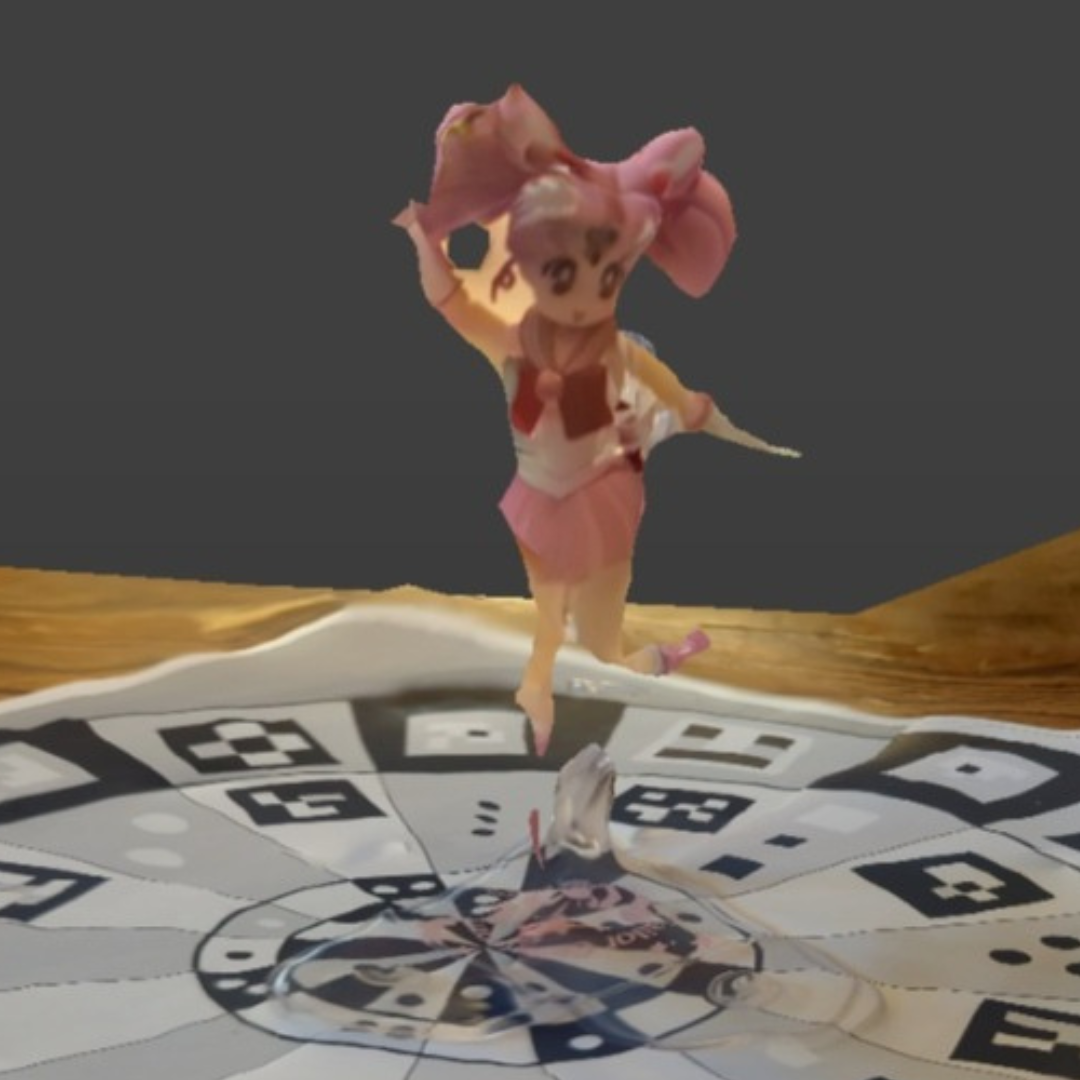 Then I tried to scan something more complex: a scan of my collective toy (Figuarts/Figma). It was able to capture the middle part, such as the torso and face, but the legs, arms, and hands disappeared, probably due to being too small and reflective, as it has a painted surface.